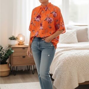 SHEIN Orange Floral Blouse